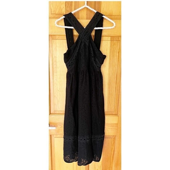 J.O.A. Los Angeles Black Lace A Line Dress Sz S Cross Front Sundress Wedding - Picture 1 of 8